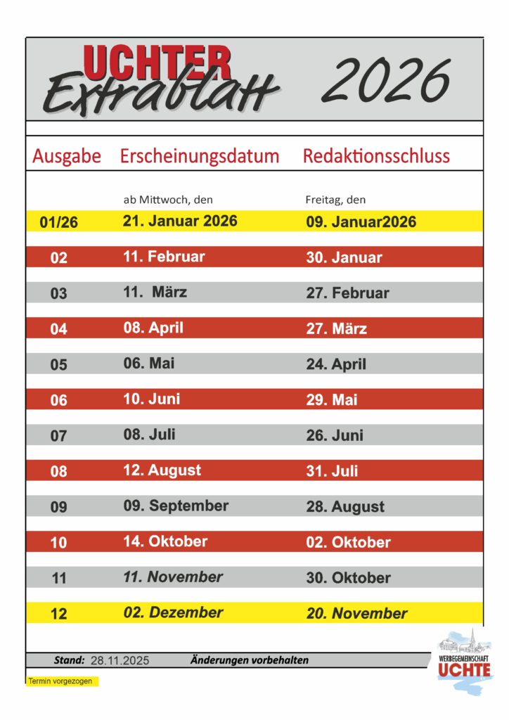 Erscehinungstermine Uchter Extrablatt